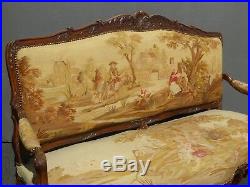 Antique French Louis XV Walnut Gold Tapestry Settee Canape Country Setting
