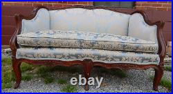 Antique French Loveseat With Immaculate Blue Brocade Upholstery, Down Cushion