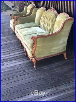Antique French Provincial 2pc Sofa Set Sofa Set Green Victorian Mid Century