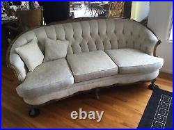 Antique French Provincial Ivory brocade Sofa and Chair. Will separate