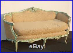 Antique French Provincial Louis XV Rococo Style Ornately Carved Settee Sofa