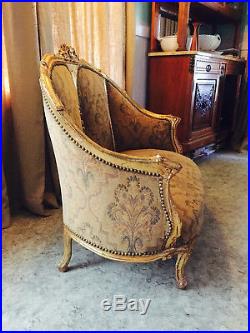 Antique French Provincial Louis XV Rococo Style Ornately Carved Settee Sofa 48