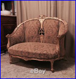 Antique French Provincial Louis XV Rococo Style Ornately Carved Settee Sofa 48