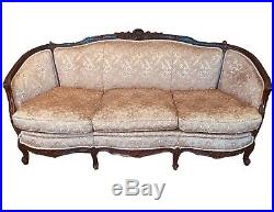 Antique French Provincial Pink Sattee Satin Sofa Ornate Carved Wood Victorian