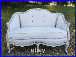 Antique French Settee with New Upholstery & Down Feather Reversible Cushion