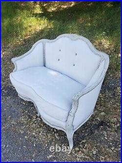 Antique French Settee with New Upholstery & Down Feather Reversible Cushion