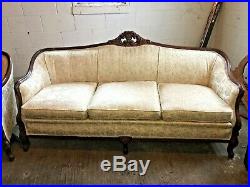 Antique French Victorian Carved Mahogany Sofa Settee Couch and Chair