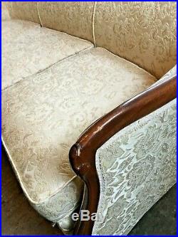Antique French Victorian Carved Mahogany Sofa Settee Couch and Chair