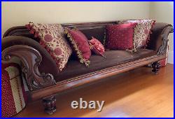 Antique French Victorian Rolled Arm Sofa with Dramatic Scroll Detail