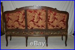 Antique French Walnut Louis XV Provincial Style Needlepoint Sofa Settee