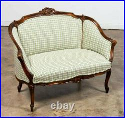 Antique French Walnut Louis XV Style Carved Settee Loveseat Bench Sofa 2-Seater