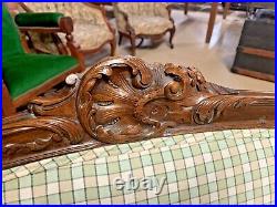 Antique French Walnut Louis XV Style Carved Settee Loveseat Bench Sofa 2-Seater