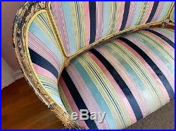 Antique French style carved settee loveseat Fortuny Velevet Pink Light Blue
