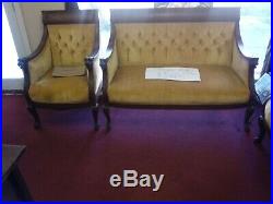 Antique Gold Griffin Settee and 3 Chairs original fabric circ 1860