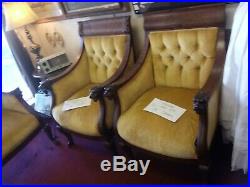 Antique Gold Griffin Settee and 3 Chairs original fabric circ 1860