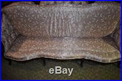 Antique Heavy Carved Mahogany French Style Tufted Back Sofa