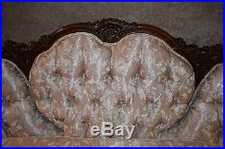 Antique Heavy Carved Mahogany French Style Tufted Back Sofa
