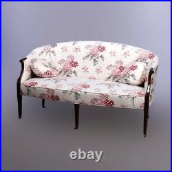 Antique Hepplewhite Style Upholstered Mahogany Settee Sofa circa 1930