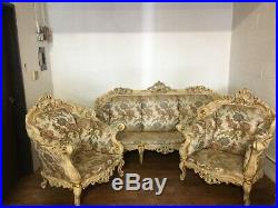Antique Italian Silik living room French Rococo Baroque couch & 2 chairs Italy