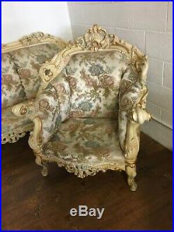 Antique Italian Silik living room French Rococo Baroque couch & 2 chairs Italy