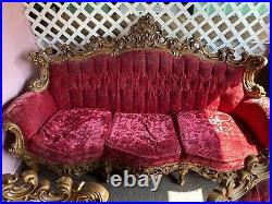 Antique Italian Victorian Parlor Living Room RED Sofa Armchairs Chairs Tufted