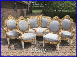 Antique Living Room- French Louis XVI Style Sofa With 4 Chairs 19th Cen. Set