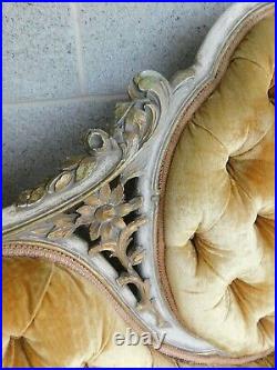 Antique Louis XVI Style Detail Carved Frame Medallion Tufted Back Sofa