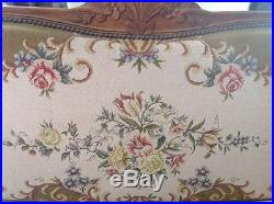 Antique Louis XV French Needlepoint Upholstered Curved Settee Sofa