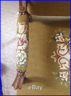 Antique Louis XV French Needlepoint Upholstered Curved Settee Sofa