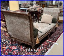 Antique Louis XV Hand Tied Kilim Upholstered French Daybed Salon Settee Sofa