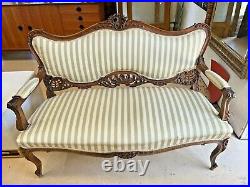 Antique Louis XV Rococo Upholstered Salon Settee Sofa Couch