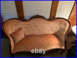 Antique LoveSeat Victorian Pink Refurbished Velvet Sofa