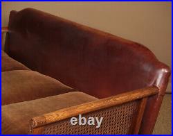 Antique Low Back Oak & Leather Couch c. 1925