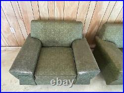 Antique MCM Sofa Couch /Chair avocado green vinyl Mid Century Modern 2pc HOU, TX
