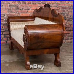Antique Mahogany Biedermeier Sofa with Dramatic Carved Cornucopia Arms