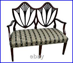 Antique Mahogany Regency Style Shield Back Settee withPin Inlaid Feet
