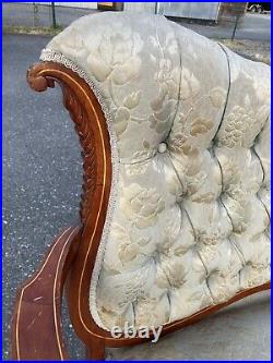Antique Mahogany Settee Loveseat Sofa Bench Victorian Inlaid Cameo Tufted Old