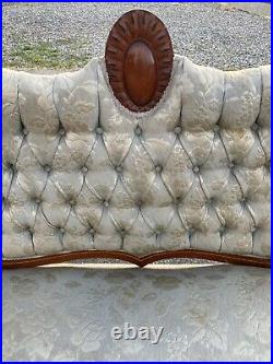 Antique Mahogany Settee Loveseat Sofa Bench Victorian Inlaid Cameo Tufted Old