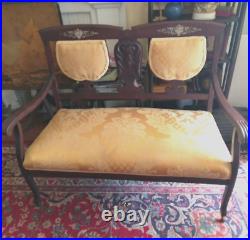 Antique Newly Upholstered Carved Wood Settee