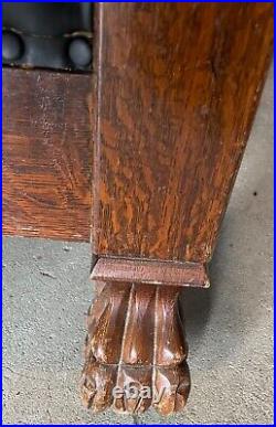 Antique Oak Loveseat Bench Carved Ornate Claw Foot from Train Station
