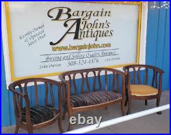 Antique Oak Parlor Set Bench and Chairs original finish
