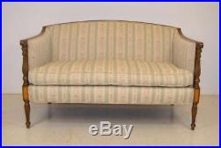 Antique Pair Federal Style Loveseats / Settee Wood Trim With Upholstery