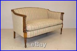 Antique Pair Federal Style Loveseats / Settee Wood Trim With Upholstery