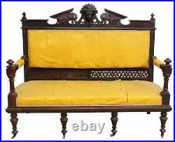 Antique Parlor Set, Five Pc. Victorian, Figural, Carved & Upholstered, 1800s