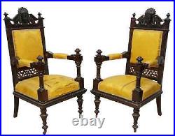 Antique Parlor Set, Five Pc. Victorian, Figural, Carved & Upholstered, 1800s