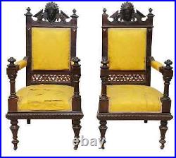 Antique Parlor Set, Five Pc. Victorian, Figural, Carved & Upholstered, 1800s