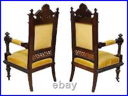 Antique Parlor Set, Five Pc. Victorian, Figural, Carved & Upholstered, 1800s