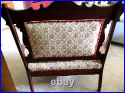 Antique Parlor Settee Loveseat Carved Tapestry Textured Roses