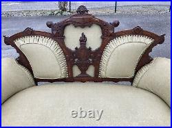 Antique Parlor Sofa Victorian Carved Empire Settee Couch Renaissance Ornate