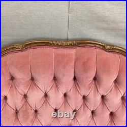 Antique Pink Rose Velvet Settee French Prov Louis XV Style Tufted Couch Vintage